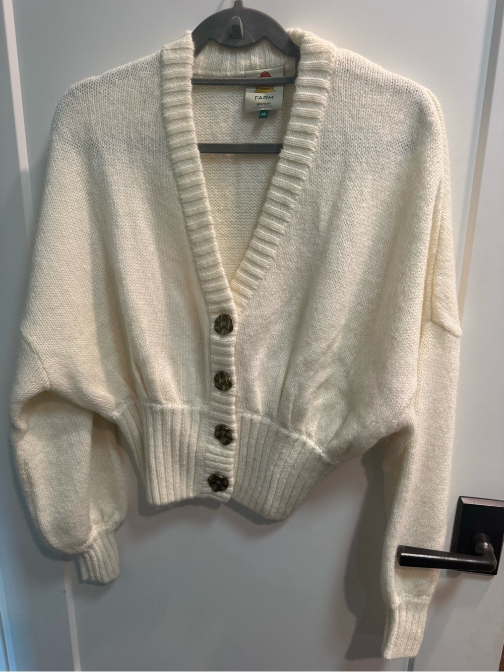 FARM Rio Cream V-Neck Button Cardigan Sweater